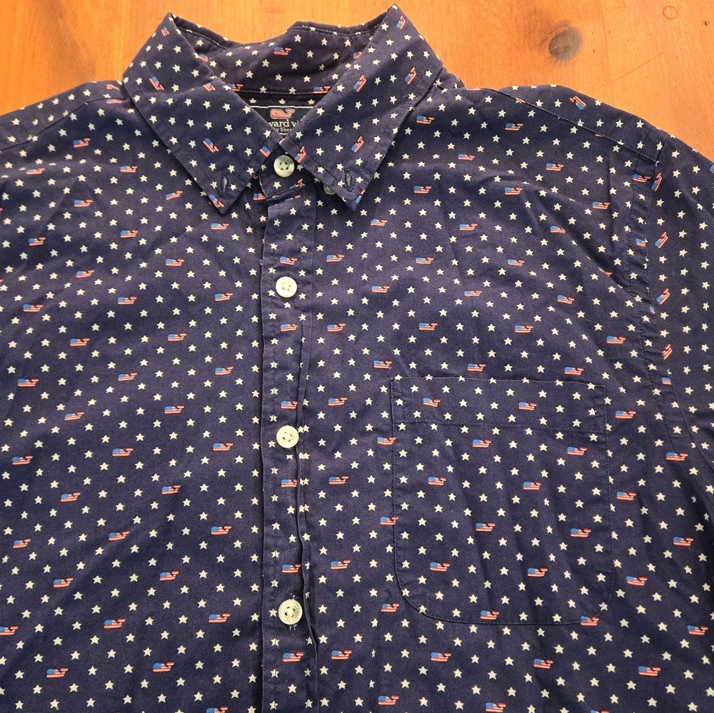 VINEYARD VINES Men's M Slim Fit USA Flag Whale Stars Cotton Murray Button‎ Shirt